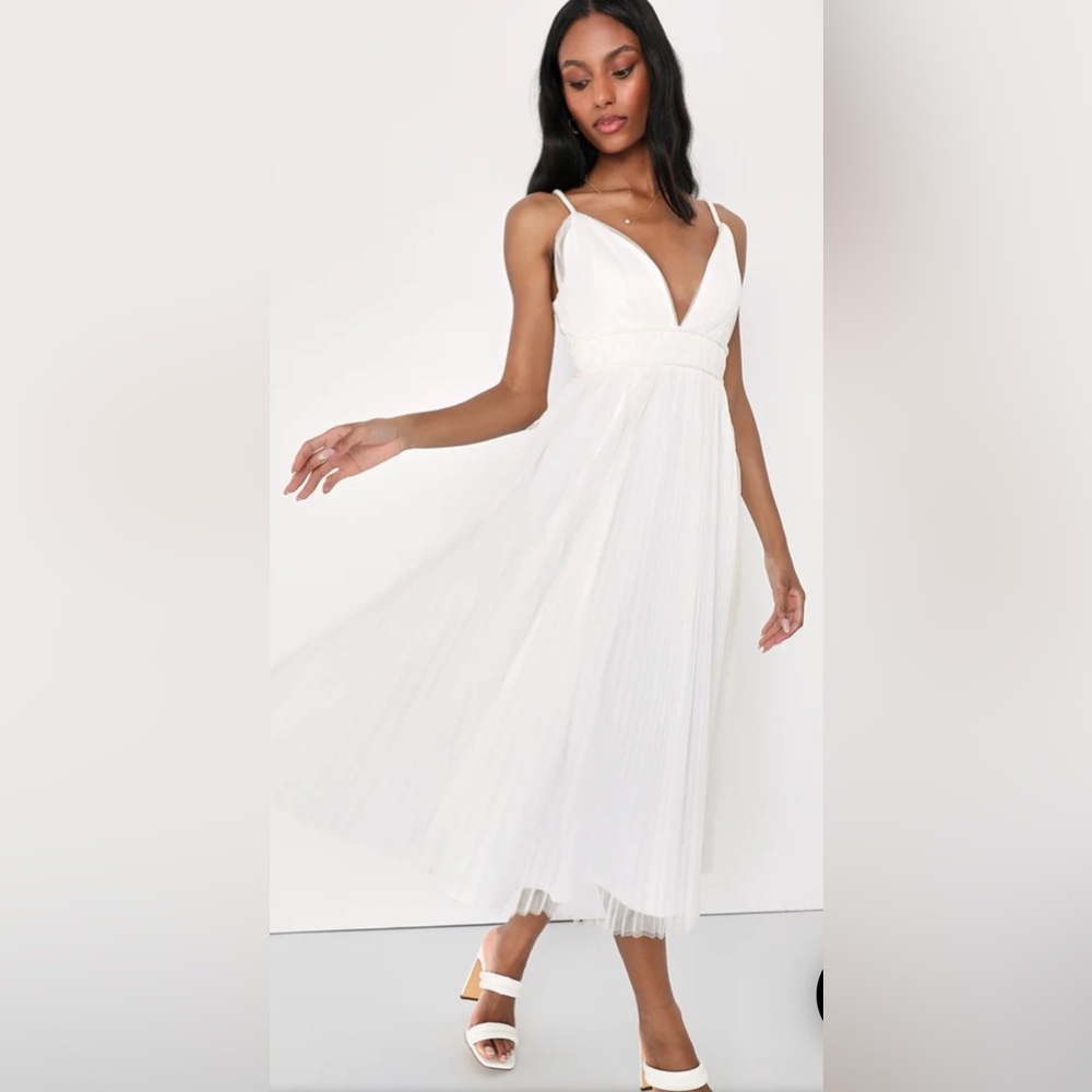 New Lulus Medium Sweet Greek Goddess‎ White Mesh Dress Romantic Cottagecore